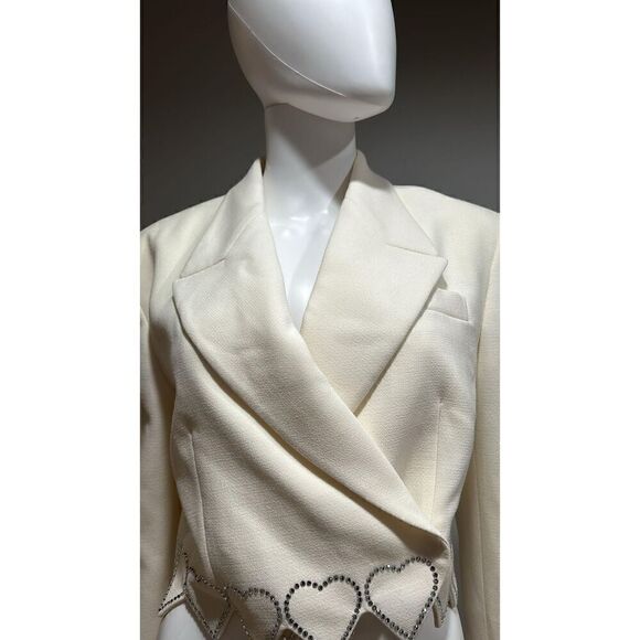 Mach & Mach Crystal Hearts Cropped Ivory Wool Blazer Size 8-10 (40) - Picture 3 of 12